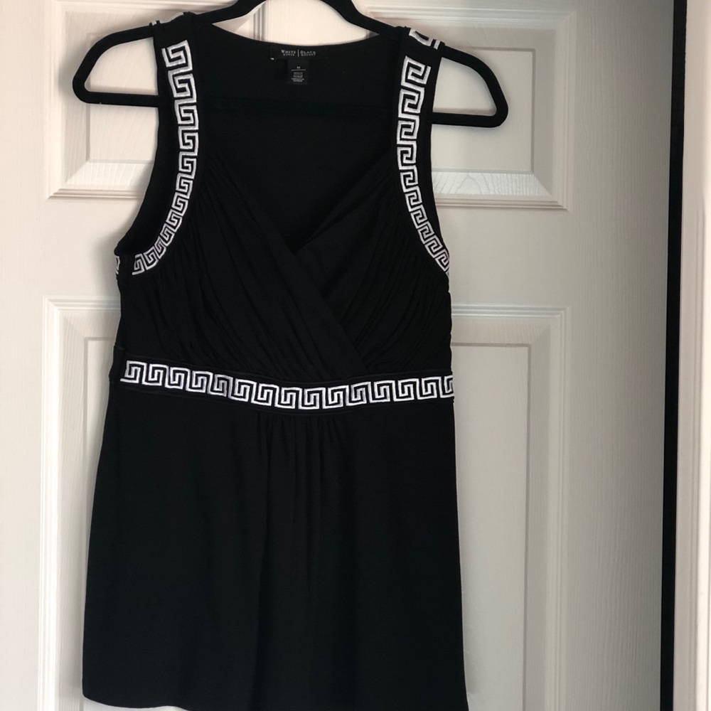 Black & White Embroidered V Neck Tank